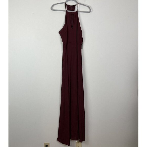 Lulus Beauty And Grace Burgundy Maxi Dress Keyhole Halter Neck Size Extra Large - Picture 5 of 8